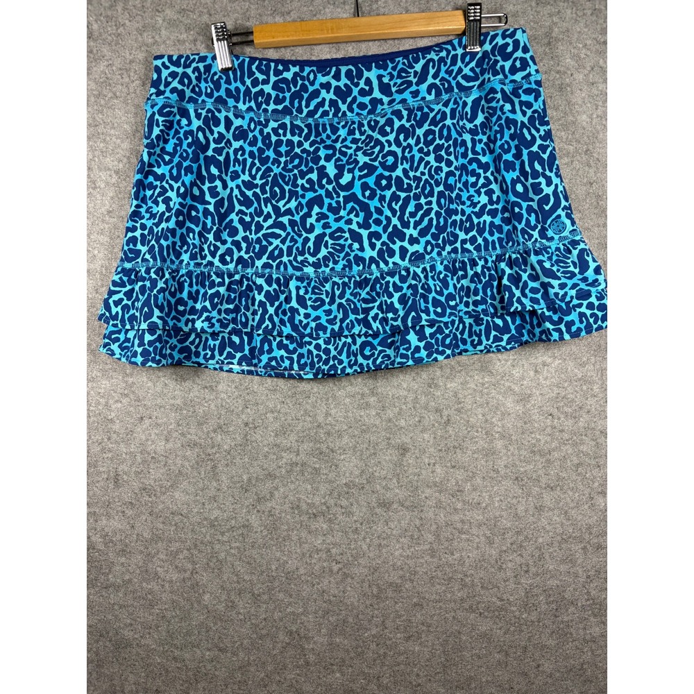 Lilly Pulitzer Luxletic Skort XL Blue Leopard Print Animal Ruffle Tennis Golf